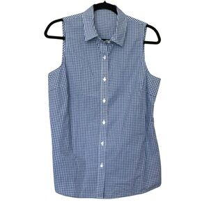 J. McLaughlin Checkered Button Down Sleeveless Top Blue & White‎